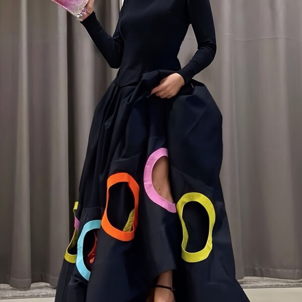 Elegant Women's A Line Maxi Dress With Long Sleeves Round - Image 6