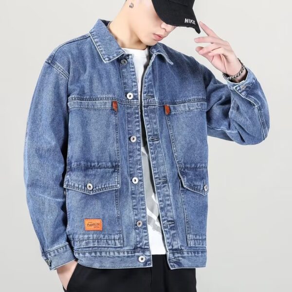 Fashion Smoky Gray Vintage Denim Jacket Men - Image 2