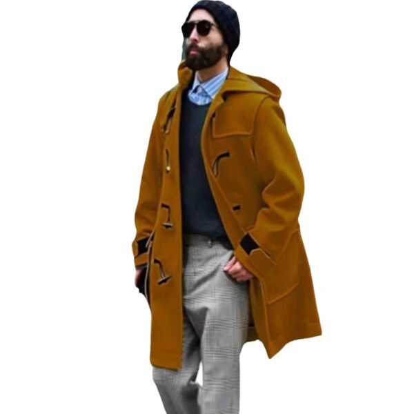 Retro Horn Button Hooded Woolen Trench Coat Men - Image 2