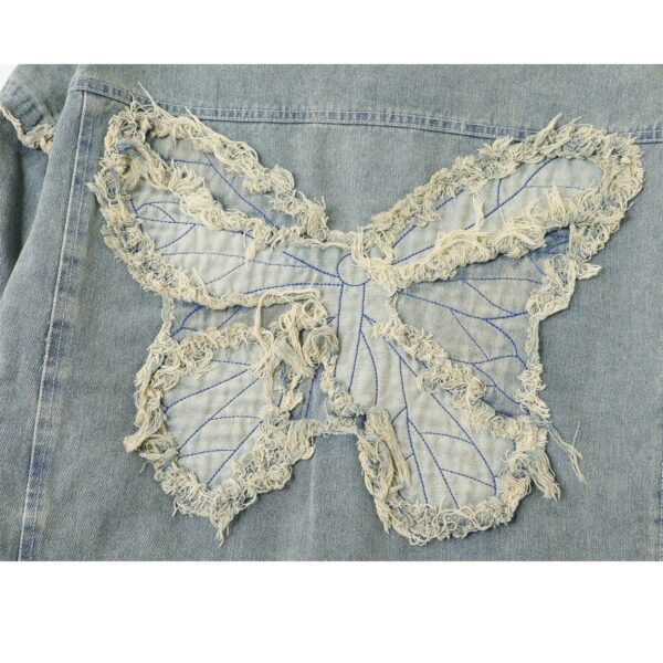 Butterfly Patch Short Denim Jacket For Women - Image 2