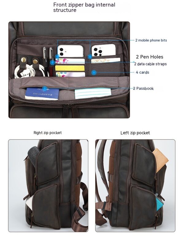 Retro Crazy Horse Leather 17-inch Computer Bag Outdoor Leather Backpack Travel Top Layer Leather Backpack For Men - Image 2