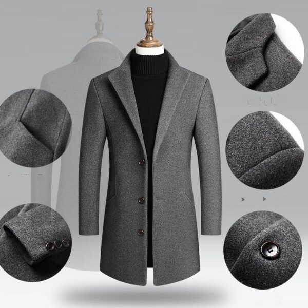 Autumn And Winter Woolen Trench Coat Men - Image 3