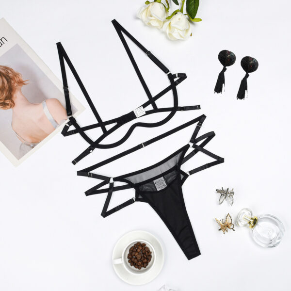New Three-point Bra Set European And American Mesh Lingerie Three-piece Set For Women - Image 3