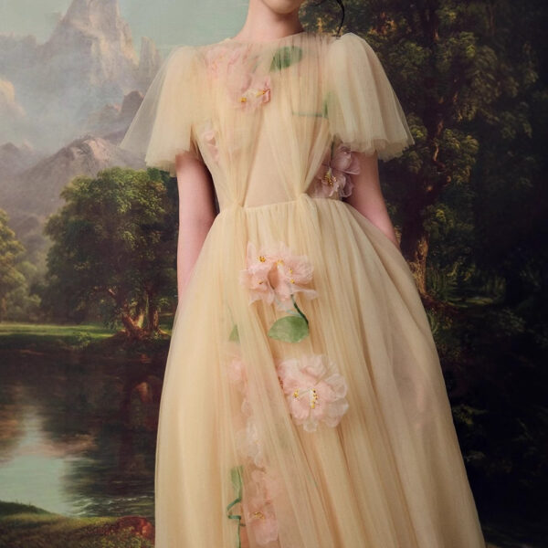 Designer Heavy Industry Net Yarn Hand-stitched Flower Fairy Dress - Image 2