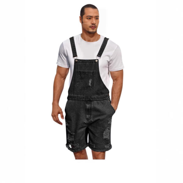 Ripped Leisure Men's Denim Suspender Shorts Jeans Men - Image 2
