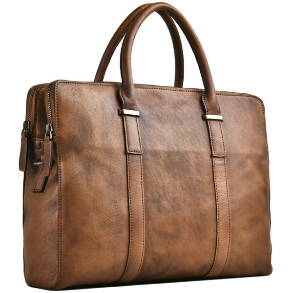 Vintage Vegetable Tanned Leather Men's First Layer Cowhide Casual Business Handbag - Image 2
