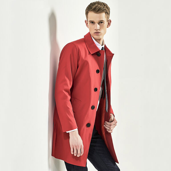 Men Trench Coat Navy Blue Single Breasted - Image 3