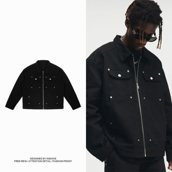 Autumn Retro American Washed Denim Jacket For Men - Image 7