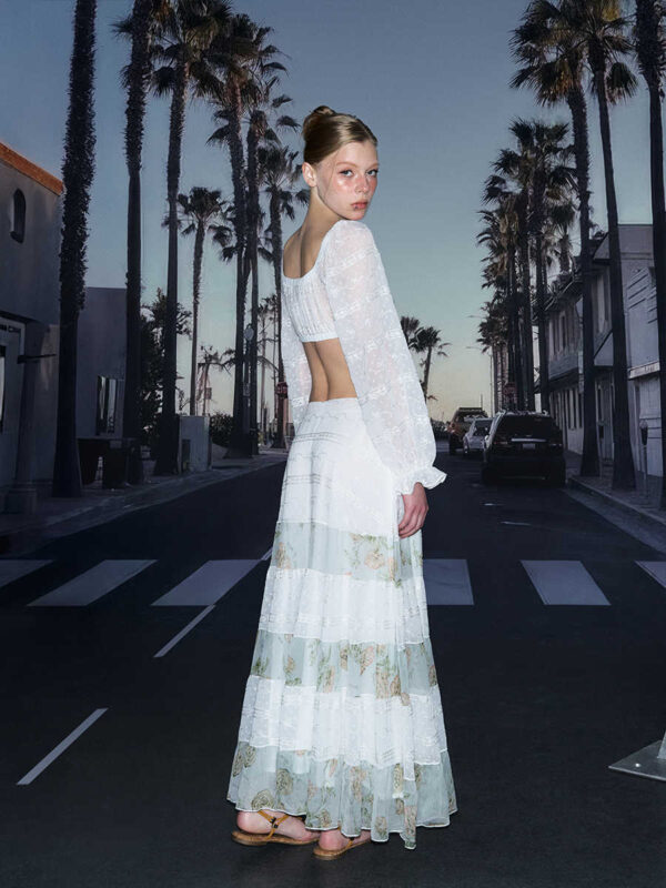 Chiffon Floral Stitching Low Waist Skirt - Image 2