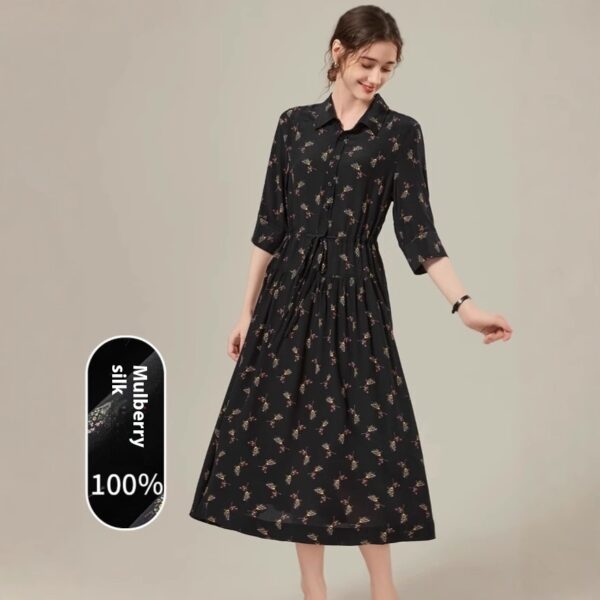 Floral Mid-length Shirt Silk Dress - Image 2