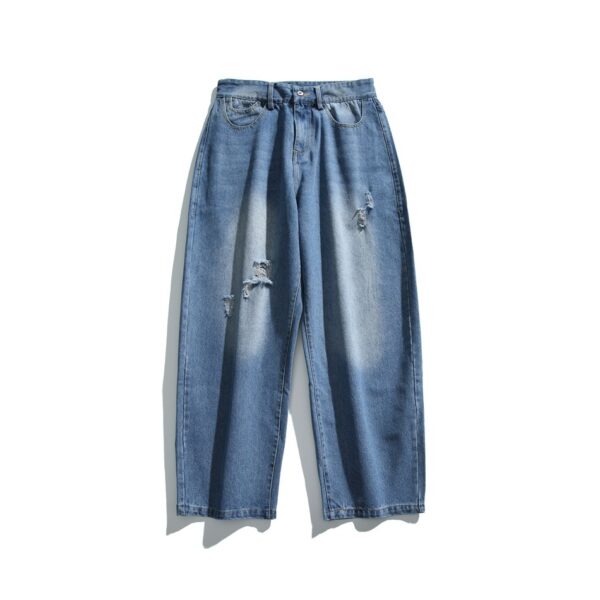 Retro White Ripped Denim Trousers For Men - Image 5