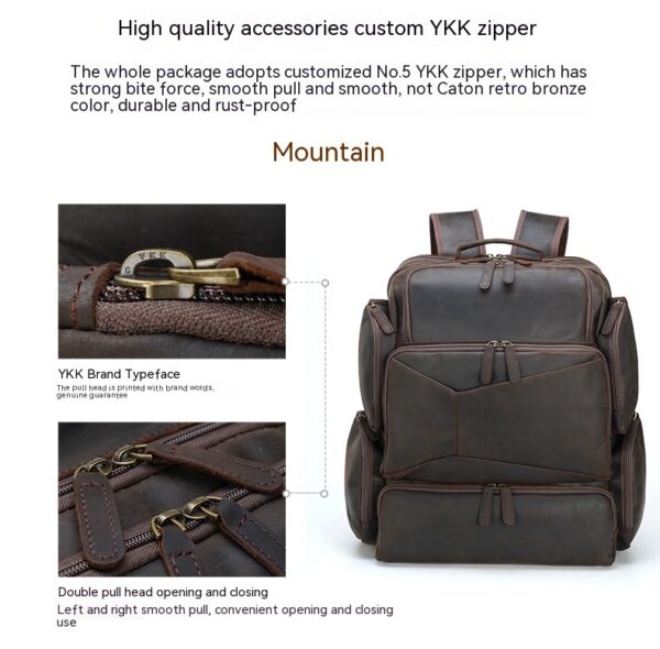 Retro Crazy Horse Leather 17-inch Computer Bag Outdoor Leather Backpack Travel Top Layer Leather Backpack For Men - Image 7