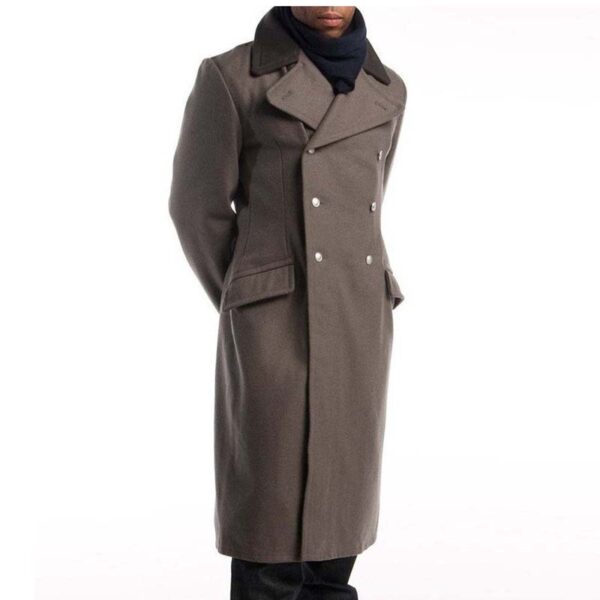 Men's Contrast Collar Woolen Long Coat - Image 5