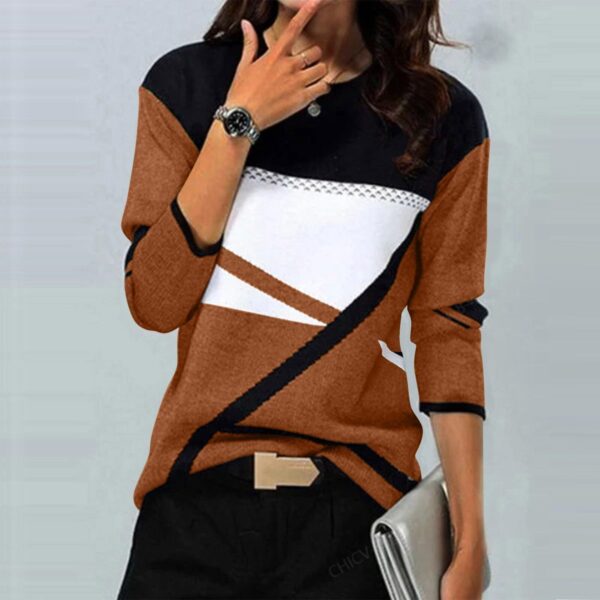 Casual Striped Long Sleeve Round Neck T-shirt - Image 8
