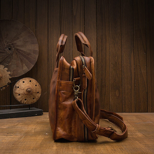 Men's Vintage First Layer Leather Travel Briefcase - Image 5