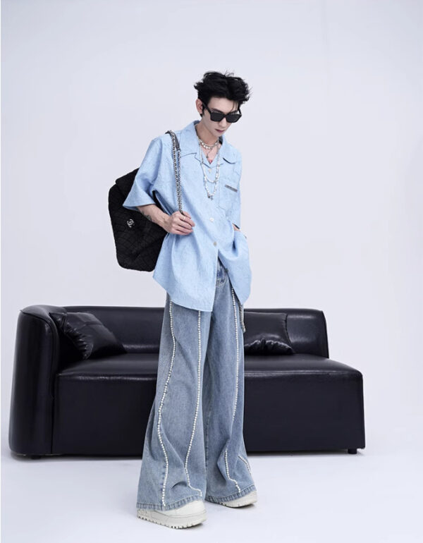 Niche Design Pleated Textured Short Shirt Men's Tops - Image 10