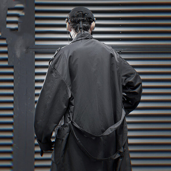 Multi-pocket Scarf Long Trench Coat For Men Loose Casual Jacket - Image 4