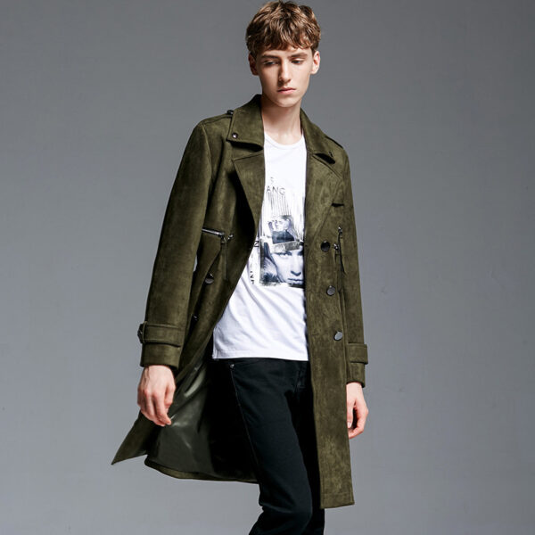 Double Breasted Suede Trench Coat For Men Mid-length Coat Plus Size - Image 9