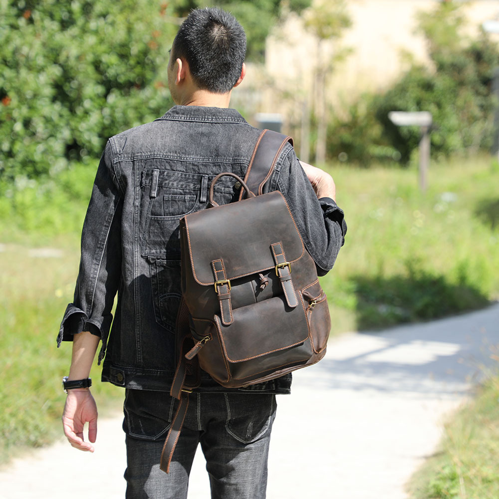 Crazy Horse Leather Backpack Men’s Handmade Classic