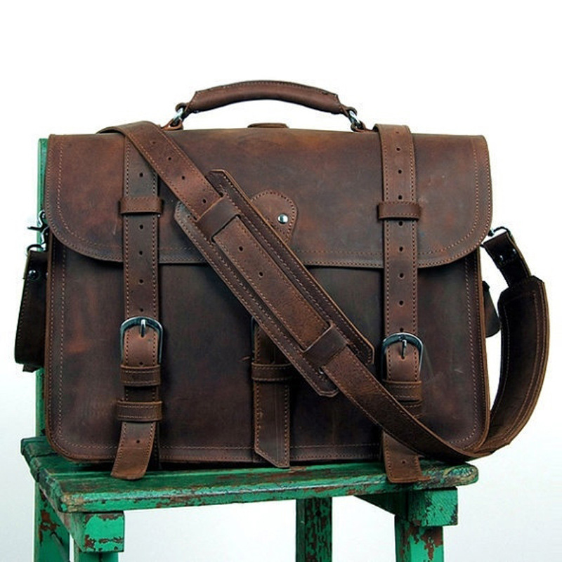 Retro Crazy Horse Leather Men’s Traveling Bag