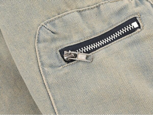 Loose Yellow Mud Color Denim Coat For Men - Image 7