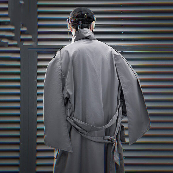 Multi-pocket Scarf Long Trench Coat For Men Loose Casual Jacket - Image 3