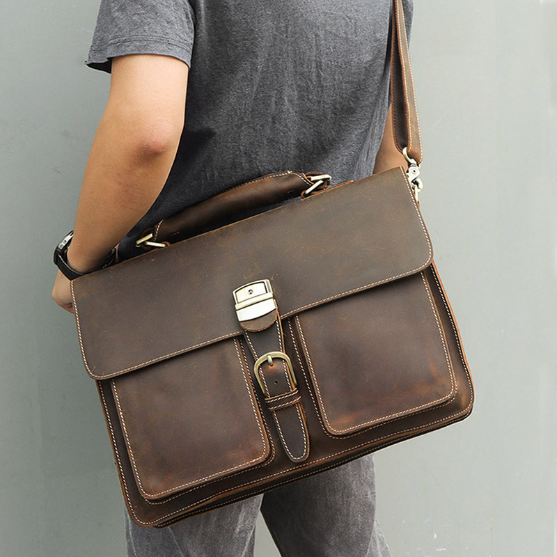Leather Handbag Vintage Crazy Horse Leather Men’s Briefcase