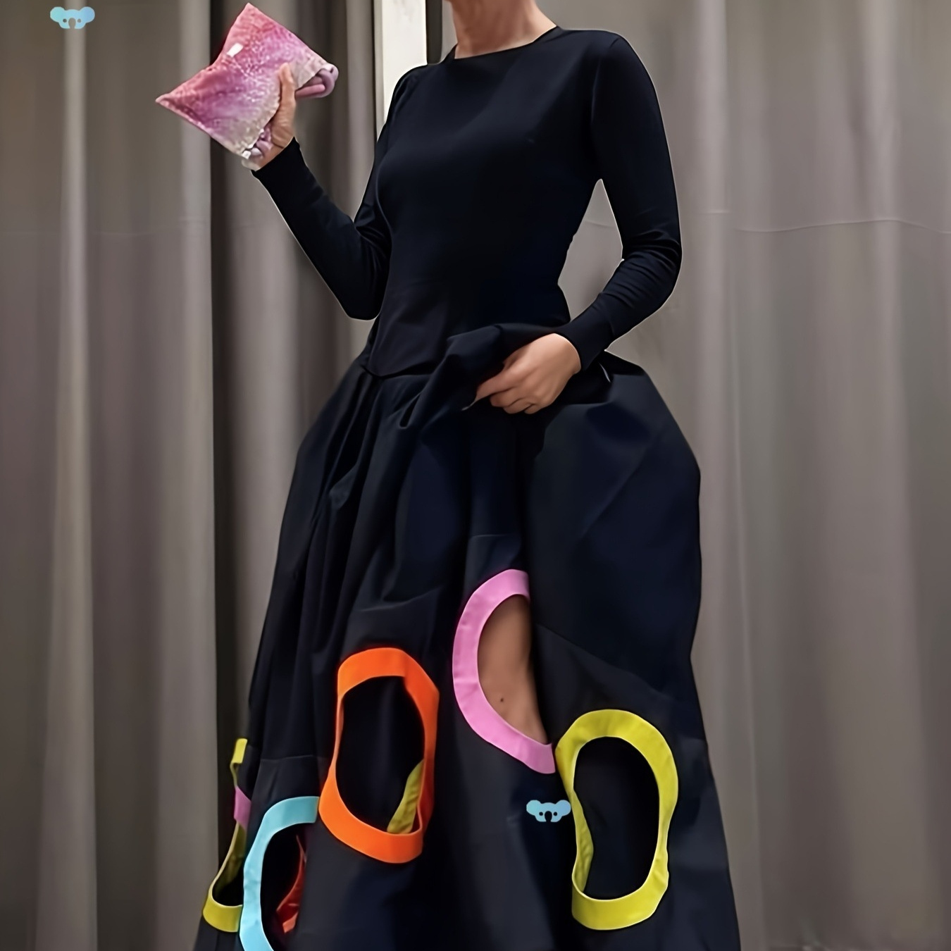 Elegant Women’s A Line Maxi Dress With Long Sleeves Round