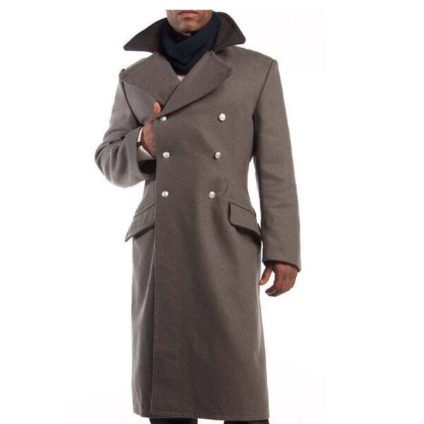 Men's Contrast Collar Woolen Long Coat - Image 2
