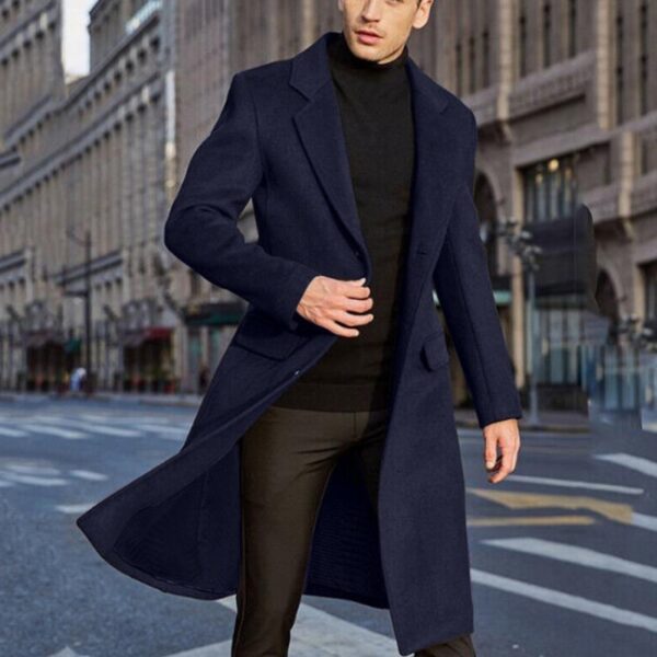 Men's Long Trench Coat Woolen Coat - Image 9