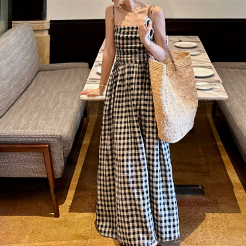 French  Pure Linen Top Detachable Two-way Strap Dress