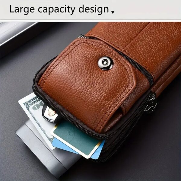 Leather Cell Phone Shoulder Holster,Hip Bum Pack Pouch For Men,Vertical Holster Belt Clip Pouch,Carrying Case With Card Slots Compatible With - Image 2