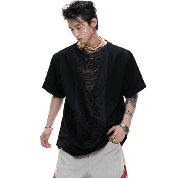 Hollow Out V-neck Short Sleeve T-shirt - Image 2