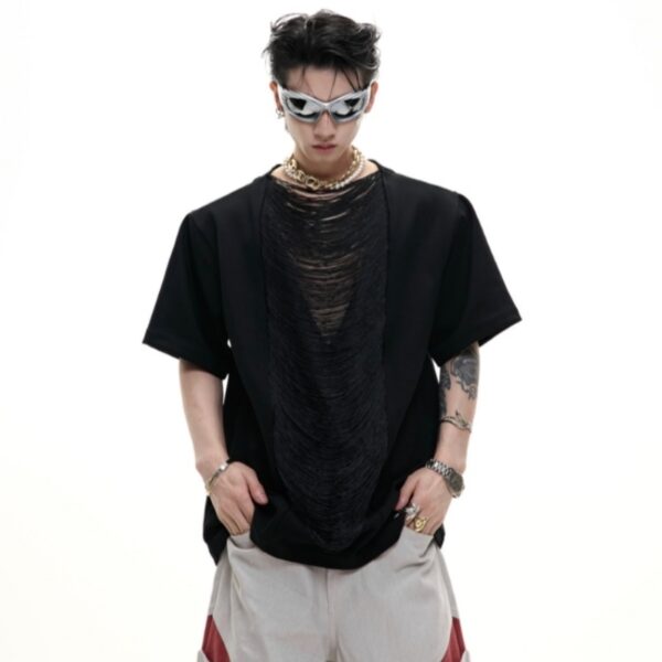 Hollow Out V-neck Short Sleeve T-shirt - Image 7