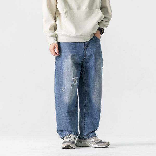 Retro White Ripped Denim Trousers For Men - Image 4
