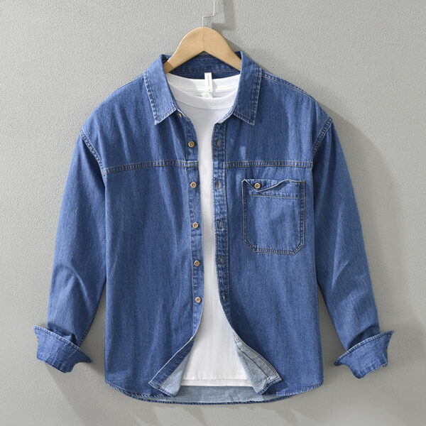 Japanese-style Retro Denim Long Sleeve Shirt Men - Image 3