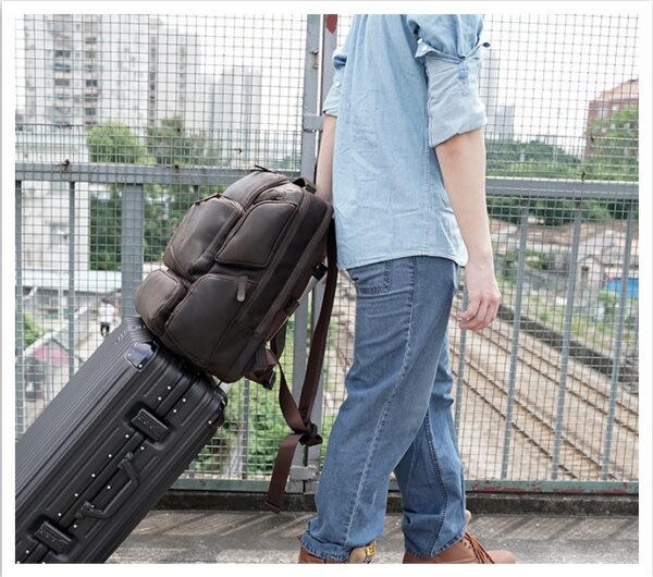 Retro Crazy Horse Leather 17-inch Computer Bag Outdoor Leather Backpack Travel Top Layer Leather Backpack For Men - Image 5