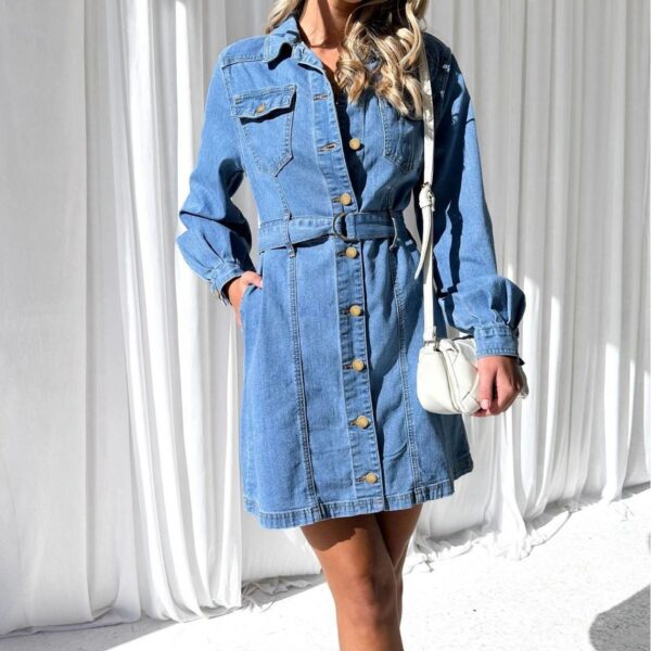 Fashion Casual Button Denim Dress Women - Image 3