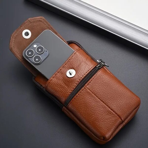 Leather Cell Phone Shoulder Holster,Hip Bum Pack Pouch For Men,Vertical Holster Belt Clip Pouch,Carrying Case With Card Slots Compatible With - Image 3