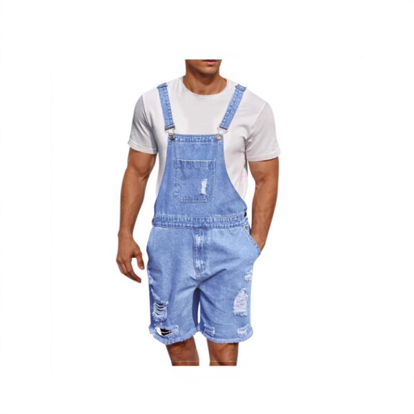 Ripped Leisure Men's Denim Suspender Shorts Jeans Men - Image 3
