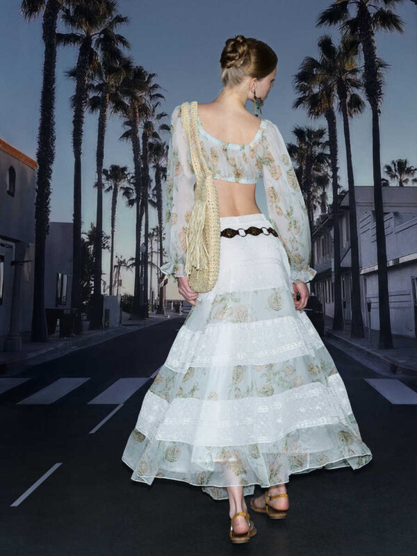 Chiffon Floral Stitching Low Waist Skirt - Image 3