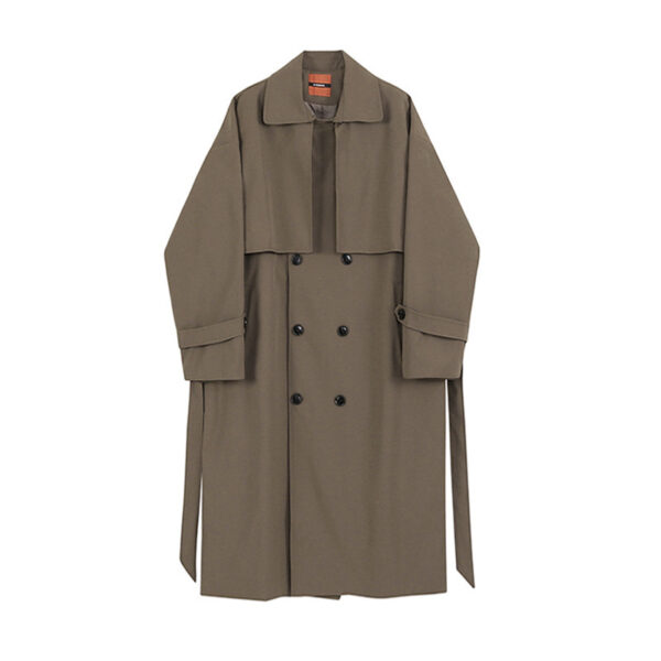 Double Breasted Trench Coat Men Mid Length Loose - Image 2