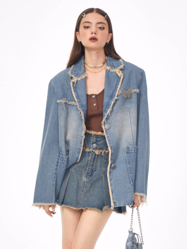 Casual Loose Denim Suit Jacket For Women - Image 7
