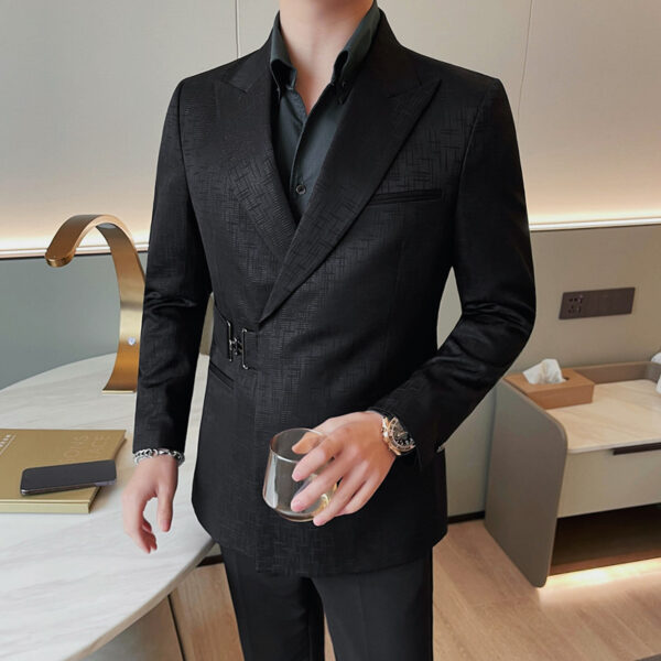 Men's Suit Metal Buckle Design Gun Collar Jacket - Image 3