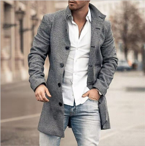Men Fashion Casual Jacket Mid Length Trench Coat - Image 4