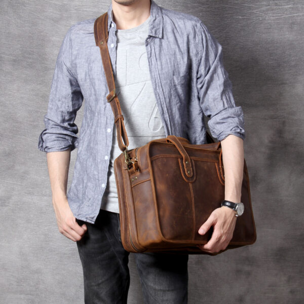 Men's Handmade Leather Laptop Bag Luggage - Image 7