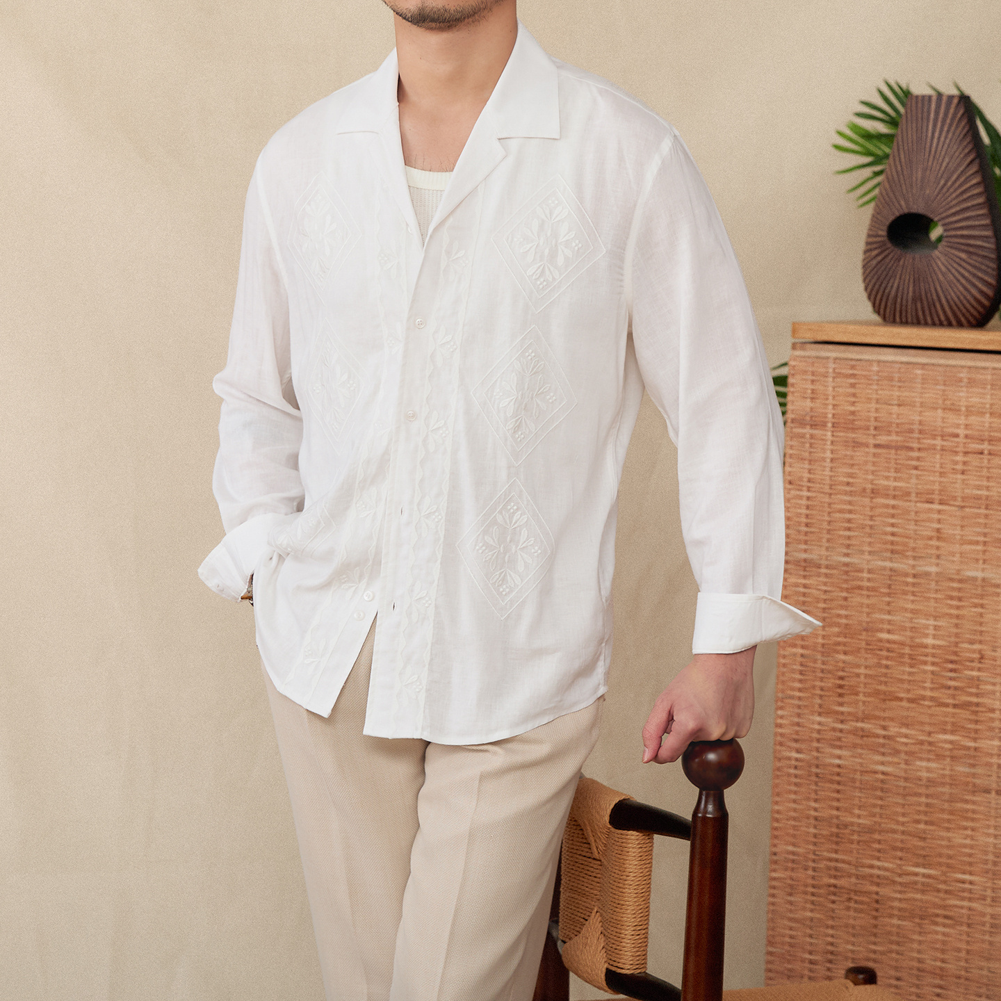Cotton And Linen Thin Embroidery Sunscreen Shirt