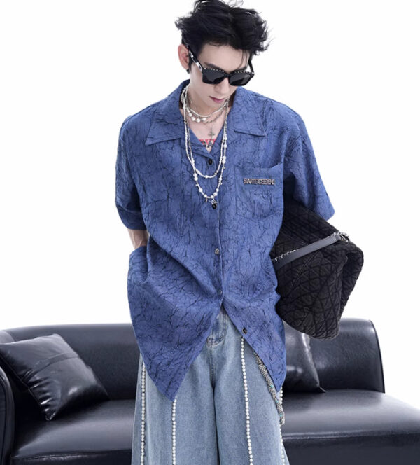 Niche Design Pleated Textured Short Shirt Men's Tops - Image 2