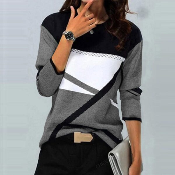 Casual Striped Long Sleeve Round Neck T-shirt - Image 4