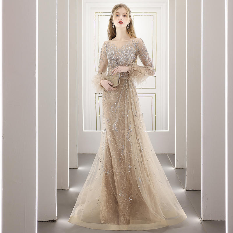 Diamond Crystal-encrusted Evening Dress Hostess Long Style